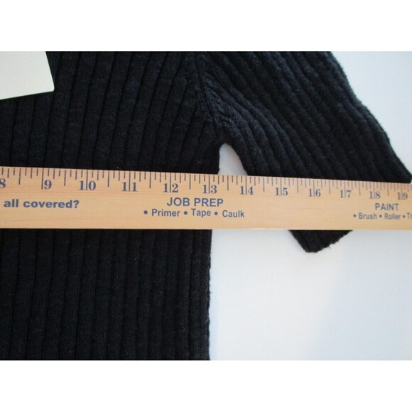 Böhme Black Ribbed Knit Sweater Top L Short Sleeve Textured Stretch NWT - Picture 9 of 12